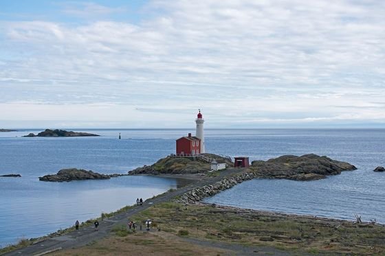 Fisgard Lighthouse seen from the lower battery at Fort Rodd Hill